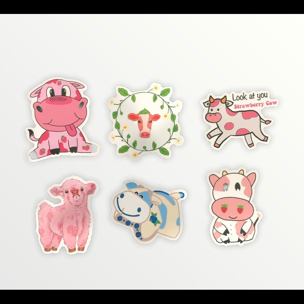 🥰 Pink Strawberry Cow Stickers 6ct